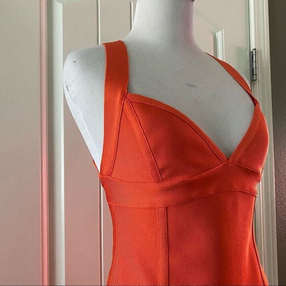 Herve Leger x Forever 21 One Shoulder Cutout Mini Dress Coral Orange NWT - Picture 4 of 16